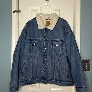 GAP Blue Denim Jacket with Cream Sherpa Collar